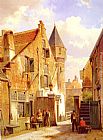 Willem Koekkoek A Street Scene in Leiden painting